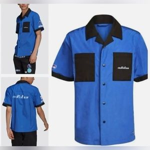 adidas originals MENS TGP SS Logo Printed Motorcycle Short Sleeve Shirt Blue